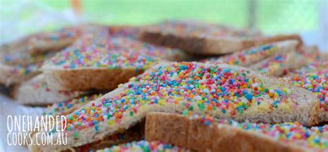 Cut your slice of bread into four triangles and enjoy your new favourite colourful and crunchy snack. Fairy Bread - One Handed Cooks