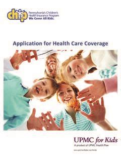 Application For Health Care Coverage UPMC Health Plan Application