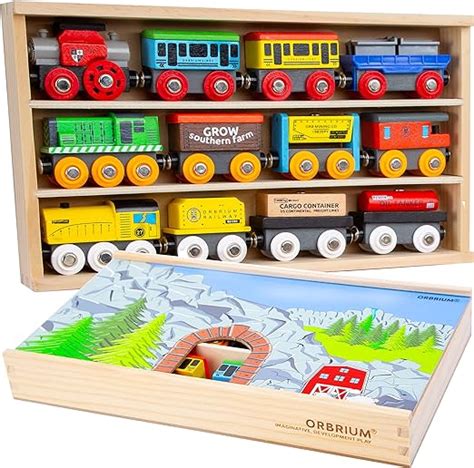 Orbrium Toys 12 20 Pcs Wooden Train Cars For Kids Dual Use Wooden