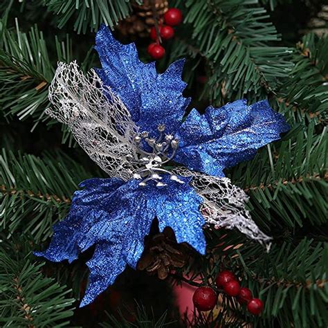 Erozy Pack Of 10 Glitter Artificial Christmas Flowers Wedding Xmas Tree