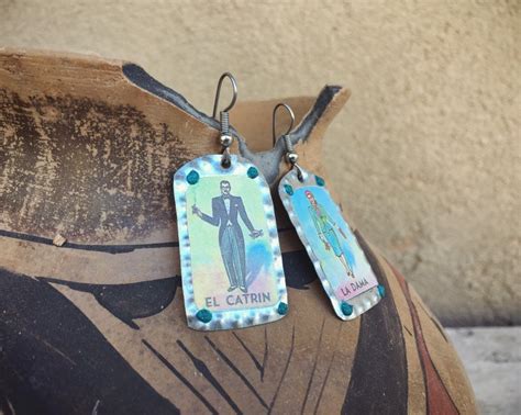 Mexican Tin And Loteria Card Earrings For Women The Lady And The Dandy T Folk Art Jewelry