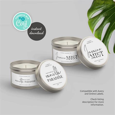 Candle Tin Label Template Minimalist Candle Labels Printable