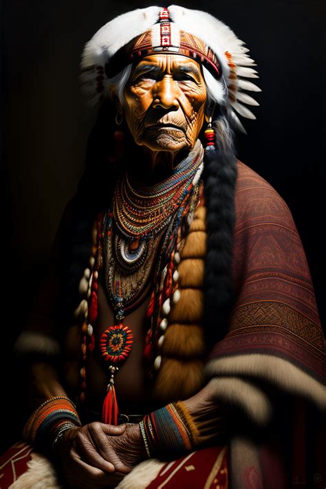 Lexica Stoic Native American Elder In A Rembrandt Style With Traditional Native American