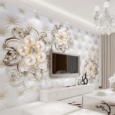 Large 3d European Pearl And Rose Jewelry Tv Background Wallpaper Living