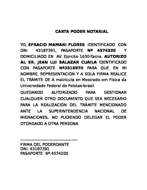 Carta Poder Notarial De Eeeeeeeeeeee Documento De Identidad
