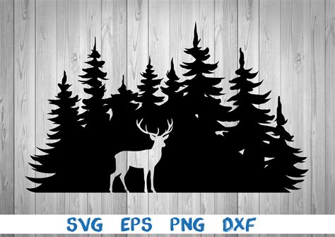 Deer Silhouette Landscape Forest Deer In Forest Svg Png Etsy