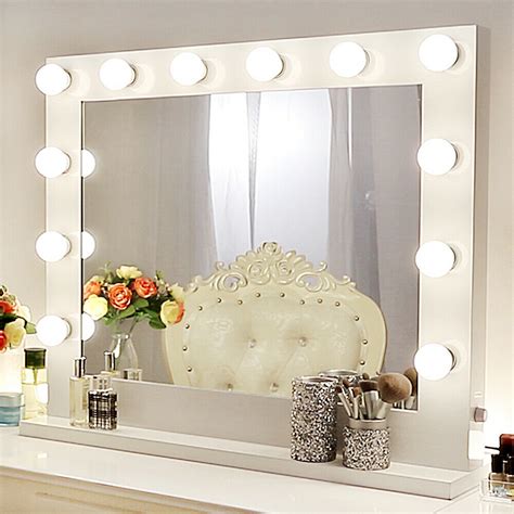 Its stainless steel finish is polished to a glossy, mirrored shine, and its shades are made of elegant, bubbled. Chende White Hollywood Makeup Vanity Mirror with Light ...