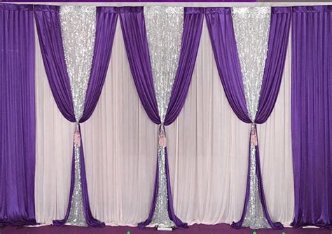 10ft X 20ft Voilet Purple With Shiny Silver Sequin Swag Wedding