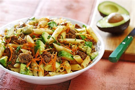 Italian Sausage Avocado And Penne Pasta Salad In A Lime