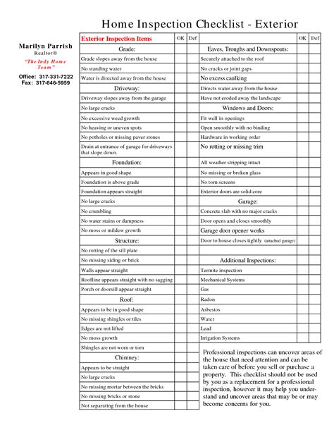 Home Inspection Property Inspection Checklist Template
