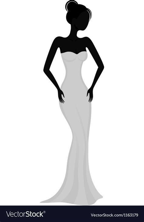 Silhouette Of A Girl In White Evening Dress Vector Image