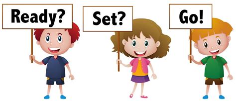 Three Kids With Sign Ready Set Go 413352 Vector Art At Vecteezy
