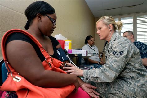 Air Force Senior Airman Jackie Greathouse Checks A Patients Blood