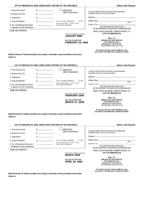 Form W1 Employers Return Of Tax Withheld City Of Brooklyn State