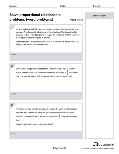 Solve Proportional Relationship Problems Word Problems Worksheets