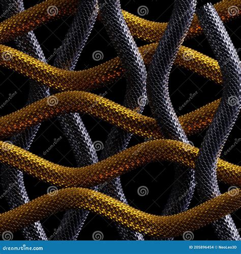 3d Render Abstract Background With Interlaced Grid Golden And Black