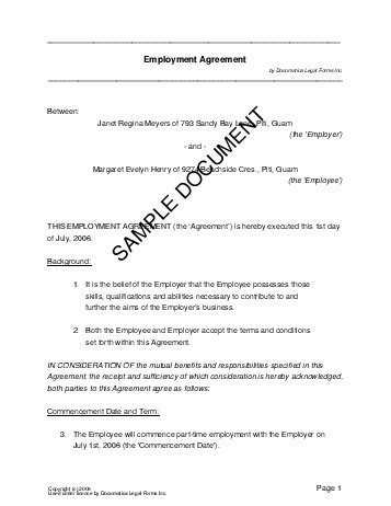 employment agreement  territories legal templates