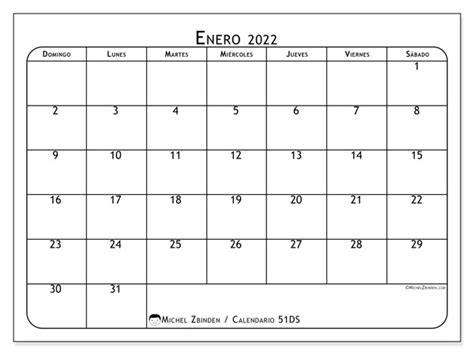 Calendario “51ds” Impresión Enero 2022 Michel Zbinden Es