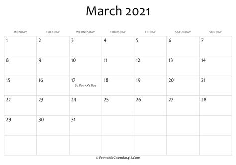 2021 monthly calendar with week numbers, holidays, space for notes in ms word doc, docx, pdf, jpg file format. March 2021 Editable Calendar with Holidays