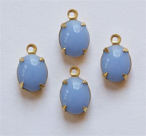Vintage Opaque Periwinkle Blue Oval Stones In 1 Loop Brass Etsy
