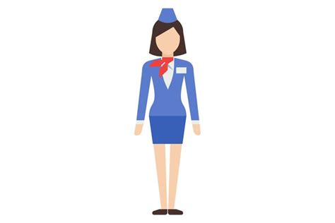 Flight Attendant Character Woman In Blue Uniform Standing