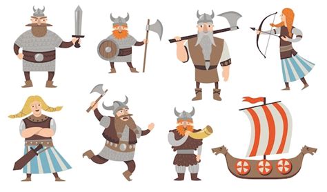Free Vector Scandinavian Vikings Set Medieval Cartoon Character