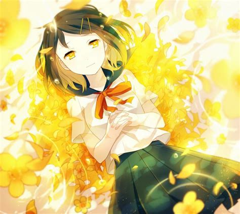 Anime Girl With Yellow Flowers Animé And Manga