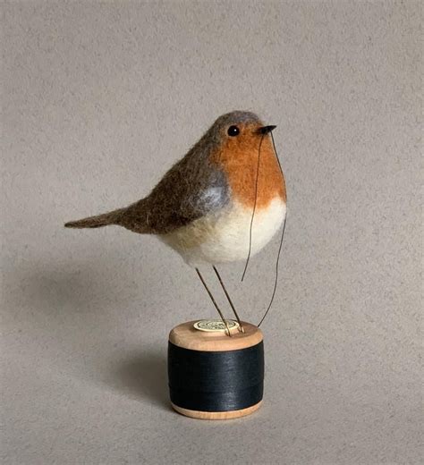 Needle Felted Robin On A Bobbin Made To Order 100 Wool Etsy Felt