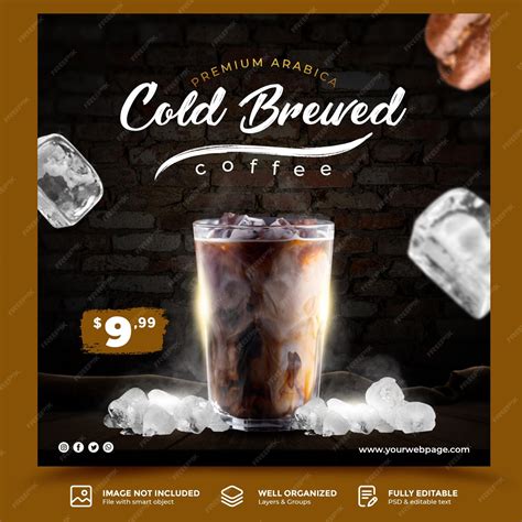 Premium Psd Cold Coffee Latte With Ice Flyer Social Media Template