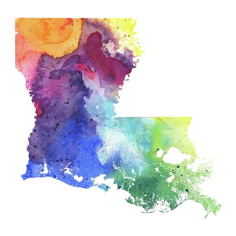 Watercolor Map Of Louisiana In Rainbow Colors Painting By Andrea
