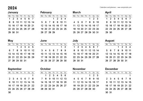 Free Printable Yearly Calendar 2024 Printable Calendar 2023
