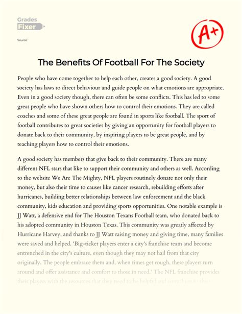 The Benefits Of Football For The Society Essay Example 733 Words