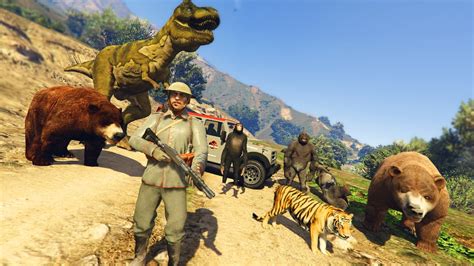 Gta 5 Extreme Jurassic Park Mod T Rex Und Exotische Tiere Jagen Youtube