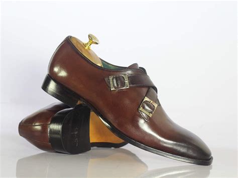 Bespoke Brown Leather Monk Strap Shoes For Mens Dressformal