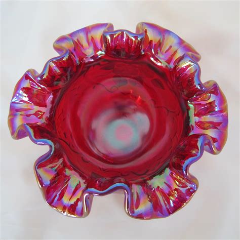 Fenton Red Painted Flowers Iridescent Art Carnival Glass Vase Carnival Glass
