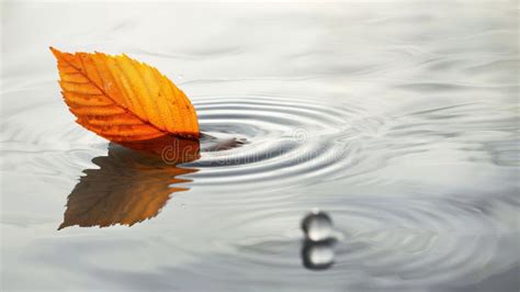 Autumn Leaf Floating On Water With Ripples Serene And Calm Nature