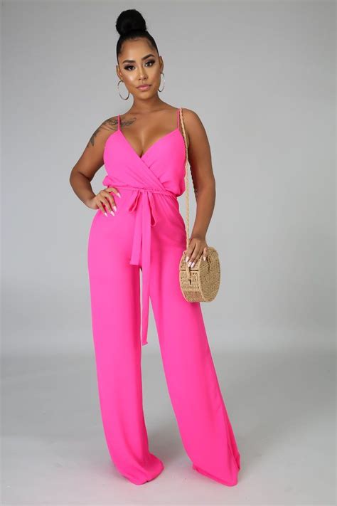 chiffon classic jumpsuit in 2021 pink jumpsuits outfit jumpsuit fashion hot pink jumpsuits