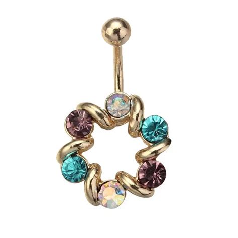 Surgical Steel Sexy Round Flowers Dangle Navel Rings Double Crystal Navel Barsr Belly Button