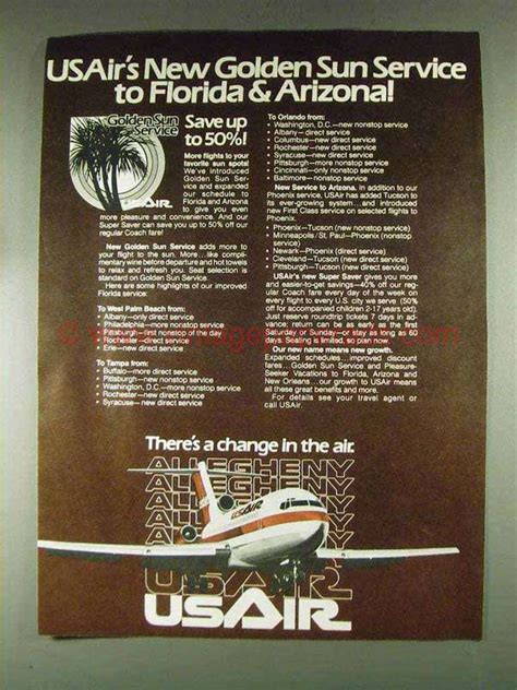 1979 Usair Airlines Ad New Golden Sun Service
