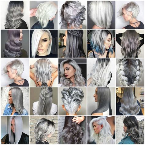 Different Shades Of Grey Hair Grey Hair Colour Chart Silver Grey Haircolorhighlights Blending