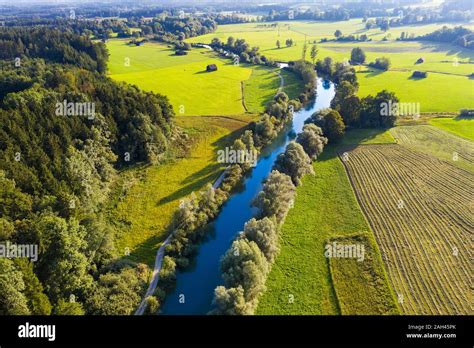 Germany Bavaria Beuerberg Aerial View Of Loisach River Surrounded By