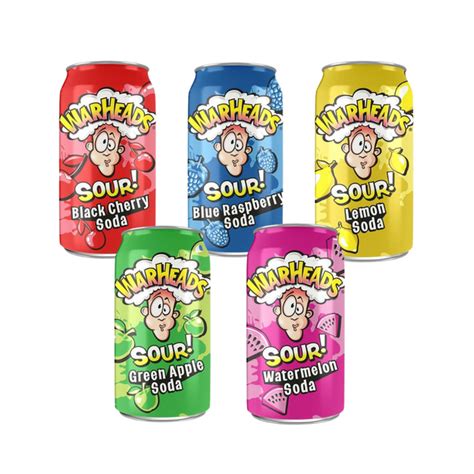 Warheads Sour Soda Pop 5 Pack Variety 12 Oz Cans