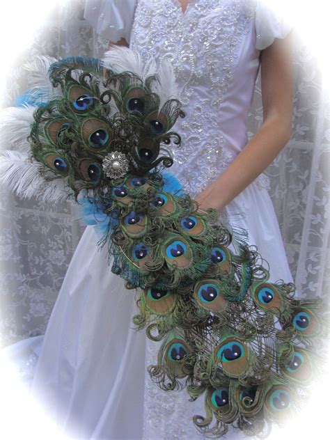 Luxurious Peacock Feather Cascade Bridal Bouquet And Etsy Cascading