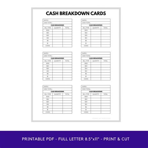 Free Printable Cash Breakdown Sheet