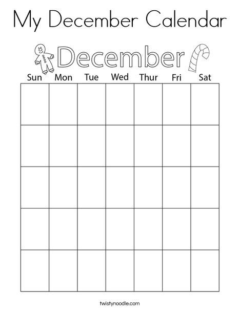 My December Calendar Coloring Page Twisty Noodle
