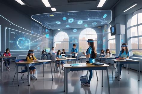Premium Ai Image Futuristic School Classroom With Augmented Reality