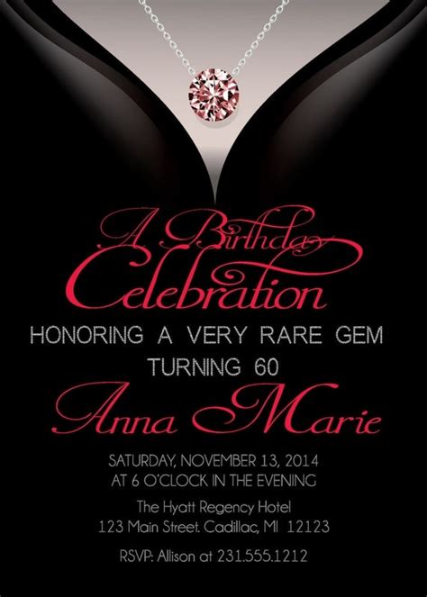 60th Birthday Invitations Adult Birthday Invitation Elegant Diamond