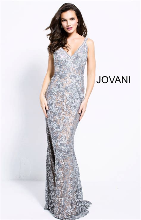 Jovani 53811 V Neckline Long Lace Dress Prom Dress