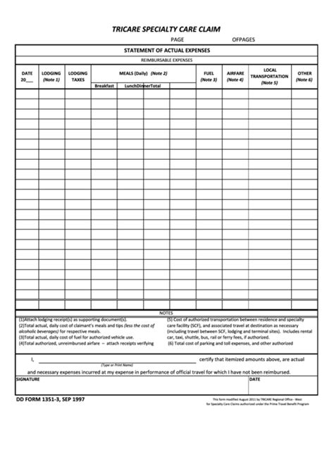 Fillable Dd Form 1351 3 Tricare Specialty Care Claim Printable Pdf