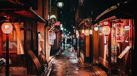 alley street lantern night lighting city darkness kyoto lanterns hd wallpaper